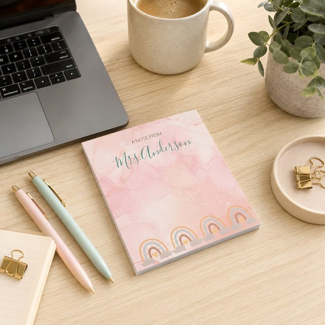 Bloco De Notas Bela Cute Boho Arco-Íris Agradecimento ao Professo (Custom teacher notepad. )