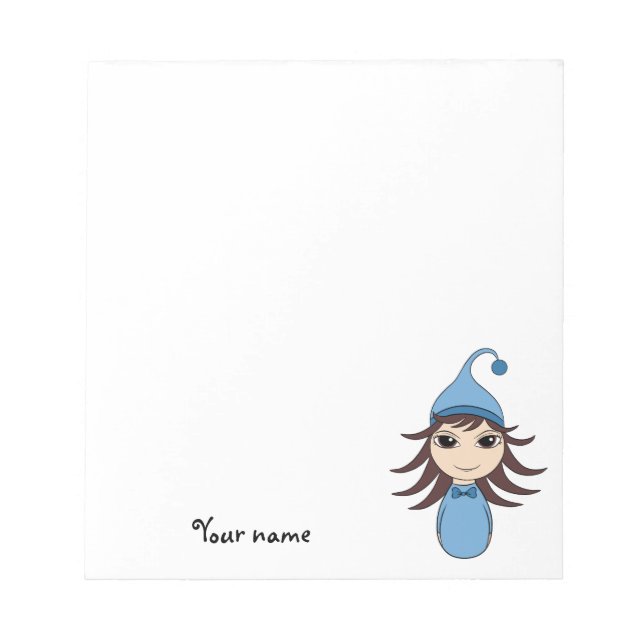 Bloco De Notas Bela morena de pijama chibi em azul (Frente)