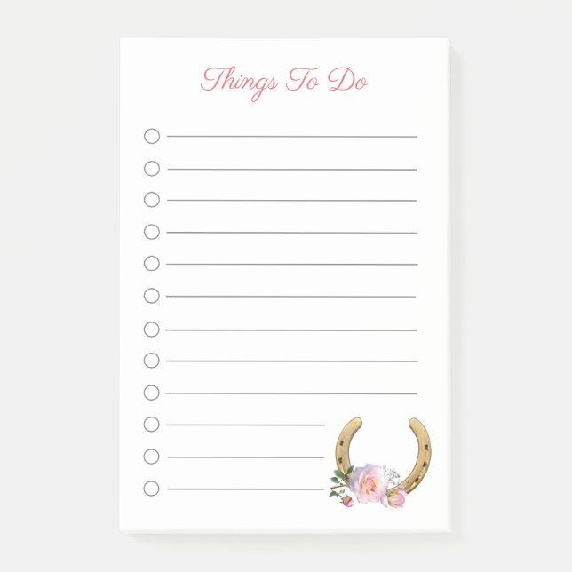 Bloco De Notas Belas Ferraduras com Flores Coisas Para Fazer (Frente)