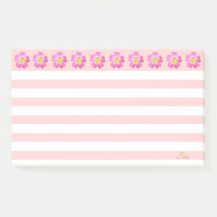 Bloco De Notas Belas Flores Cor-de-Rosa & Listras