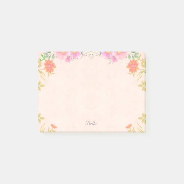 Bloco De Notas Belas Flores em Cores Pastel Notas Adesivas (Frente)