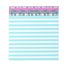 Bloco De Notas Belo Ornamentado Elefantes Aqua Stripes