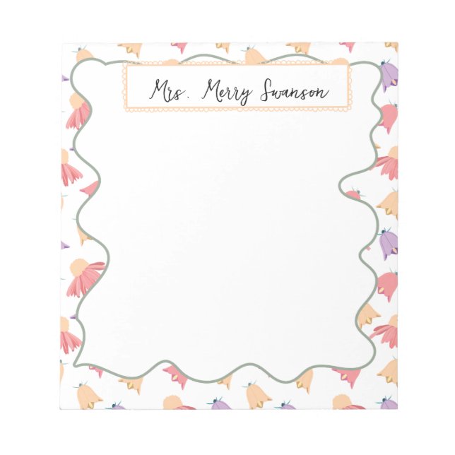 Bloco De Notas Belo Padrão Floral de Bell com Nome (Frente)