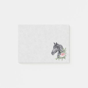 Bloco De Notas Belo Retrato de Cabeça de Cavalo Negro Aquarela