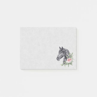 Bloco De Notas Belo Retrato de Cabeça de Cavalo Negro Aquarela