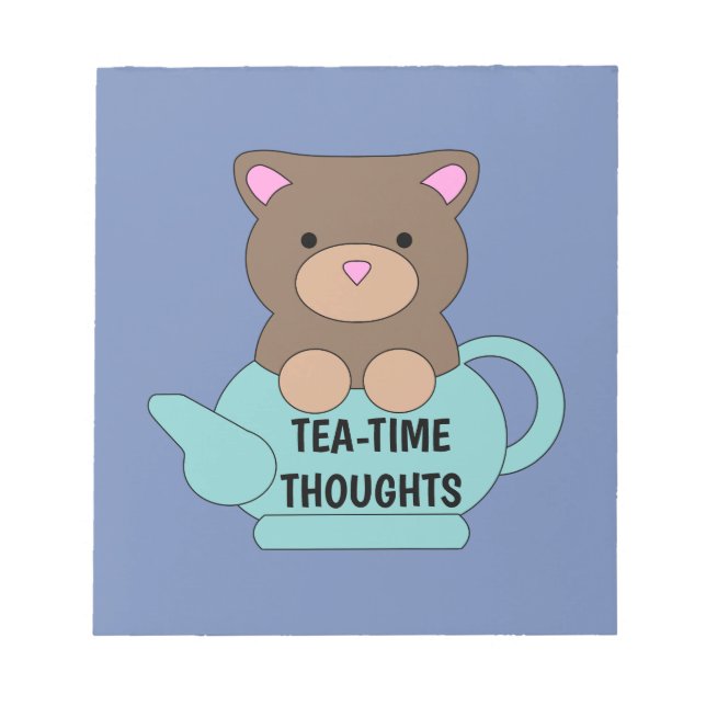 Bloco De Notas Belo Urso Tea-time Pensamentos em Azul Bonito (Frente)