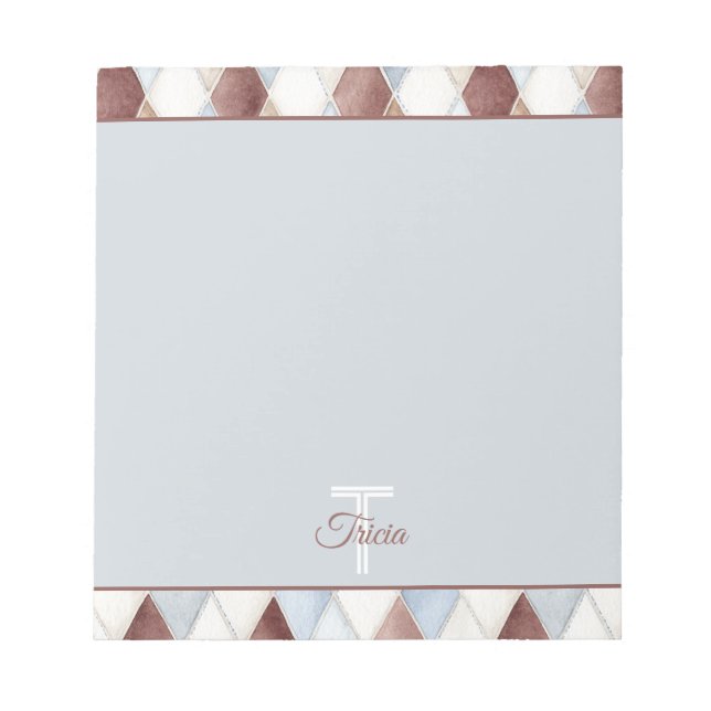 Bloco De Notas Belos Diamantes Azuis Creme Bege Marrom   (Frente)