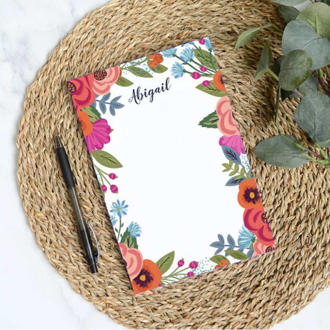 Bloco De Notas Belos Flores Boho - Nome Personalizado (Criador carregado)