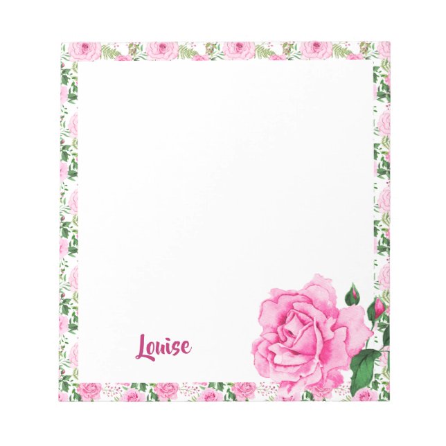 Bloco De Notas Belos Rosas de Aquarela Rosa Personalizados (Frente)