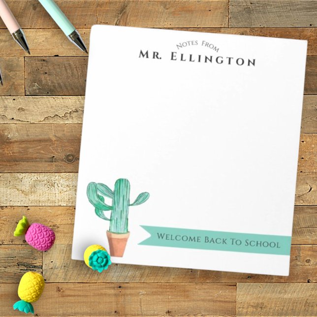 Bloco De Notas Bem-Vindo De Volta À Escola De Cactus Potados (note pad personalized sheets)