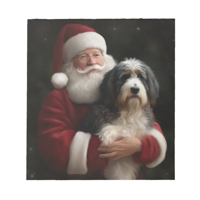 Bloco De Notas Bernedoodle com Papai Noel Natal Festivo (Frente)
