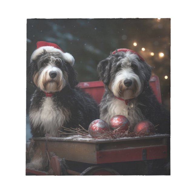Bloco De Notas Bernedoodle Snowy Sleigh Decência de Natal (Frente)