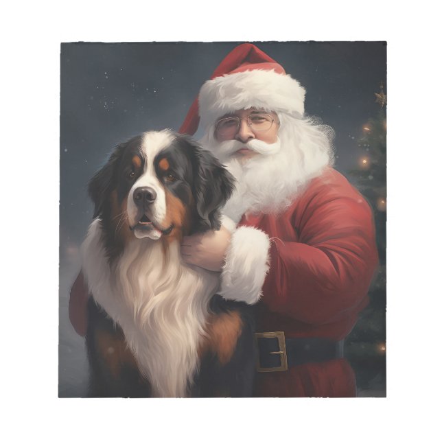 Bloco De Notas Bernese Mountain Dog Papai Noel Natal Festivo (Frente)