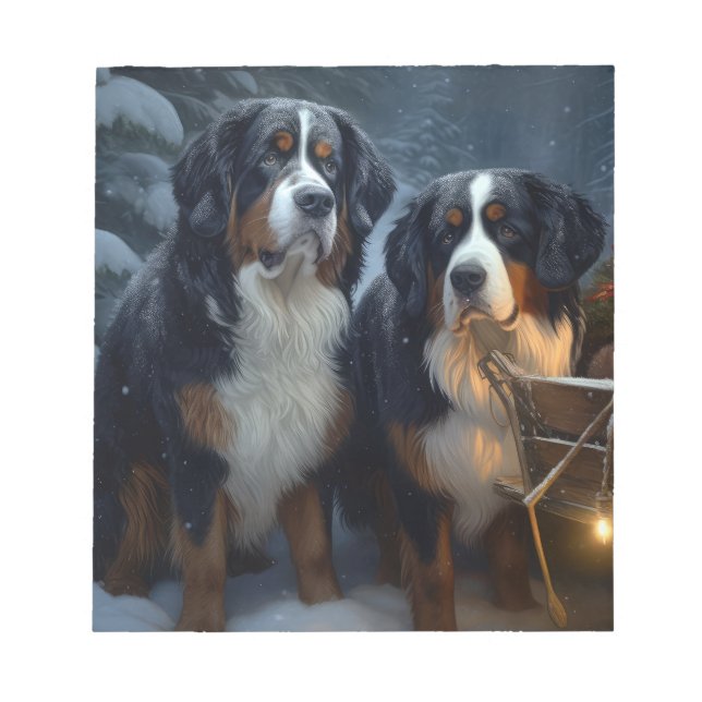 Bloco De Notas Bernese Mountain Snowy Sleigh Decência de Natal (Frente)