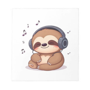 Bloco De Notas Bicho-preguiça Chibi com Fones de Ouvido � Fofa Ka