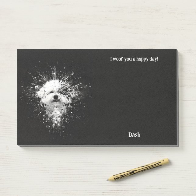 Bloco De Notas Bichon Frise Abstrato Art Dog (Na mesa)