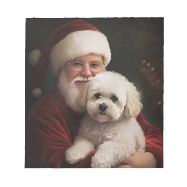 Bloco De Notas Bichon Frise com Papai Noel Natal Festivo (Frente)