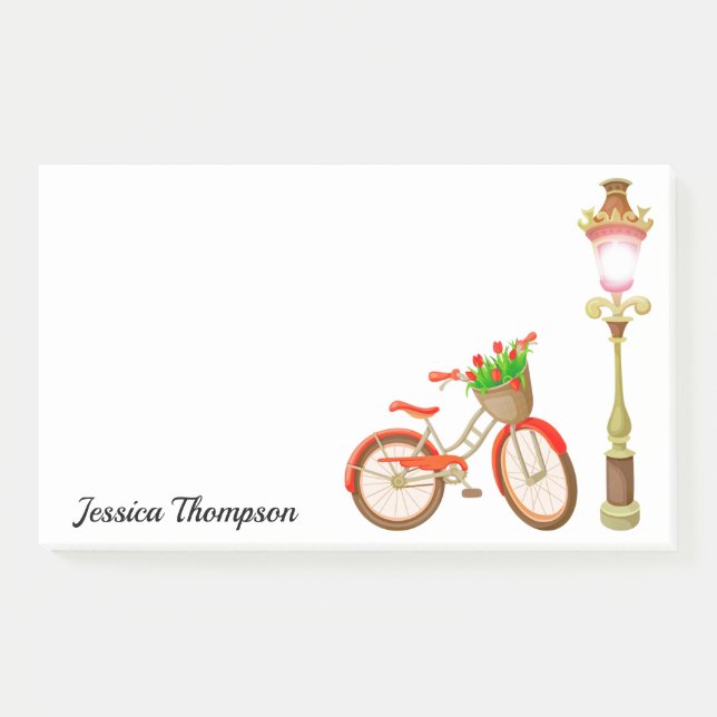 Bloco De Notas Bicicleta Com Cesta De Flores, Notas De Posto (Frente)