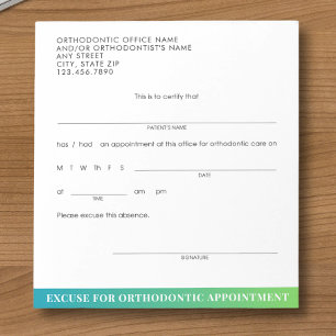 Bloco De Notas Bilhete de Desculpas Ortodôntico para Consulta Odo