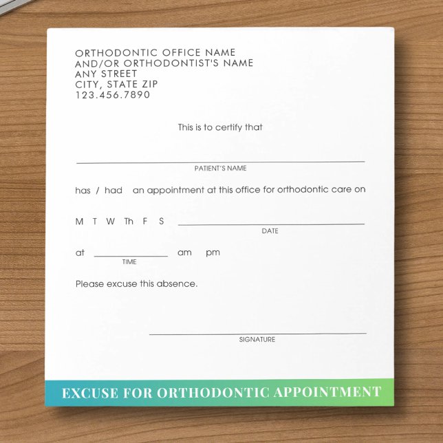 Bloco De Notas Bilhete de Desculpas Ortodôntico para Consulta Odo (Criador carregado)