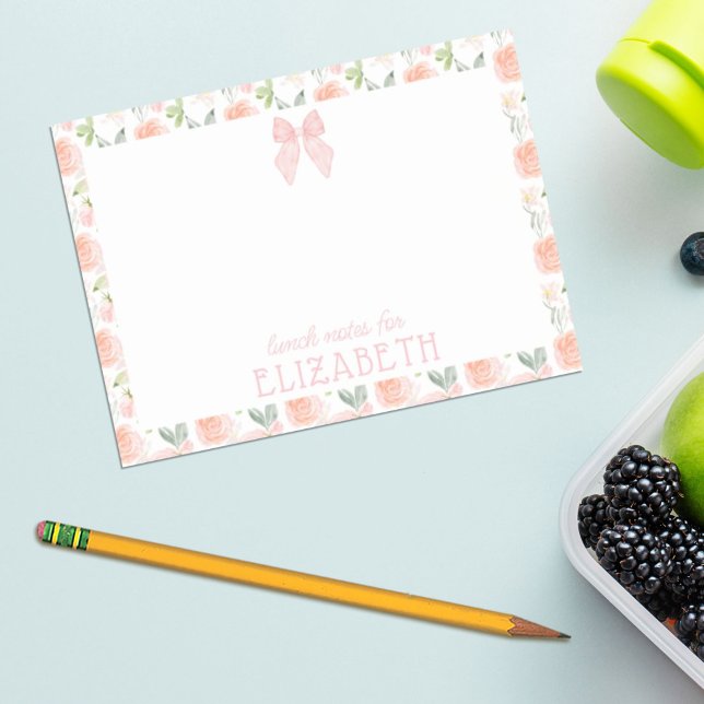 Bloco De Notas Bilhete Personalizado Infantil Floral com Laço Aqu (Criador carregado)
