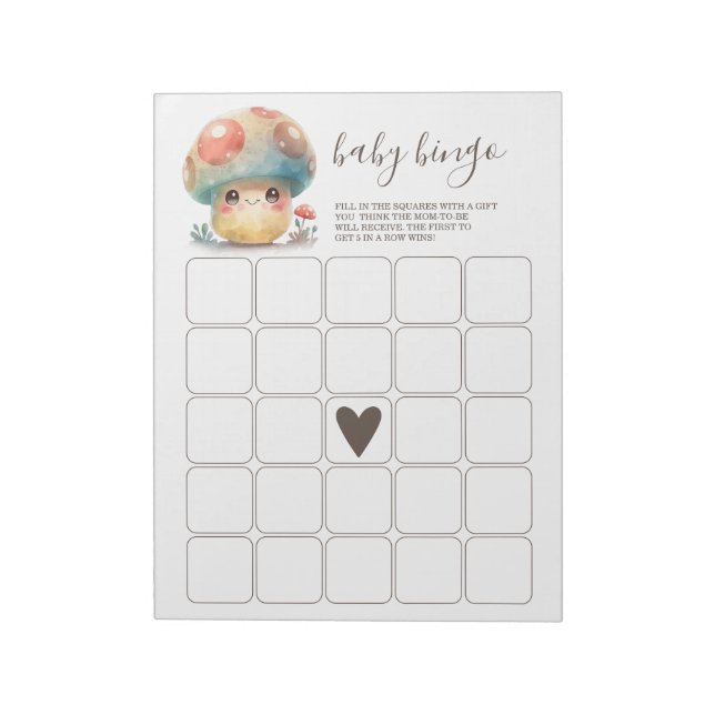 Bloco De Notas Bingo de Bebê Cogumelo Caprichoso (Invertido)