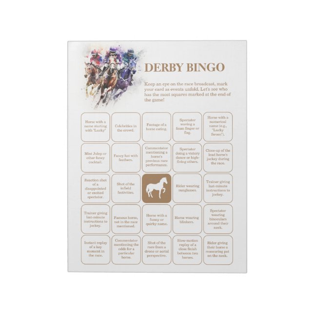 Bloco De Notas Bingo do Partido Elegante Race Horse Derby (Invertido)