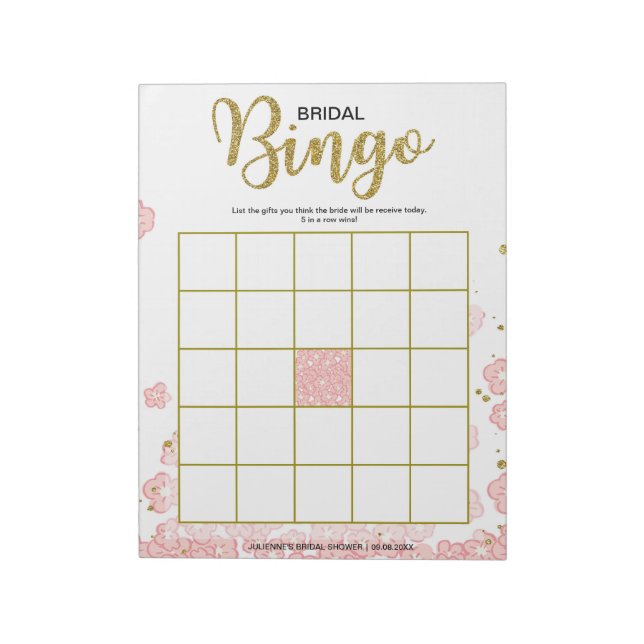 Bloco De Notas Bingo Nupcial com Flores Rosa (Invertido)