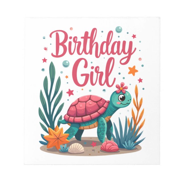 Bloco De Notas Birthday Girl Sea Turtle Theme Birthday Party Ocea (Frente)
