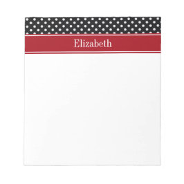 Bloco De Notas Black and White Polka Dots Cranberry Name Monogram