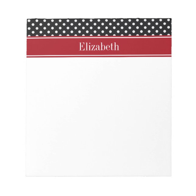 Bloco De Notas Black and White Polka Dots Cranberry Name Monogram (Frente)