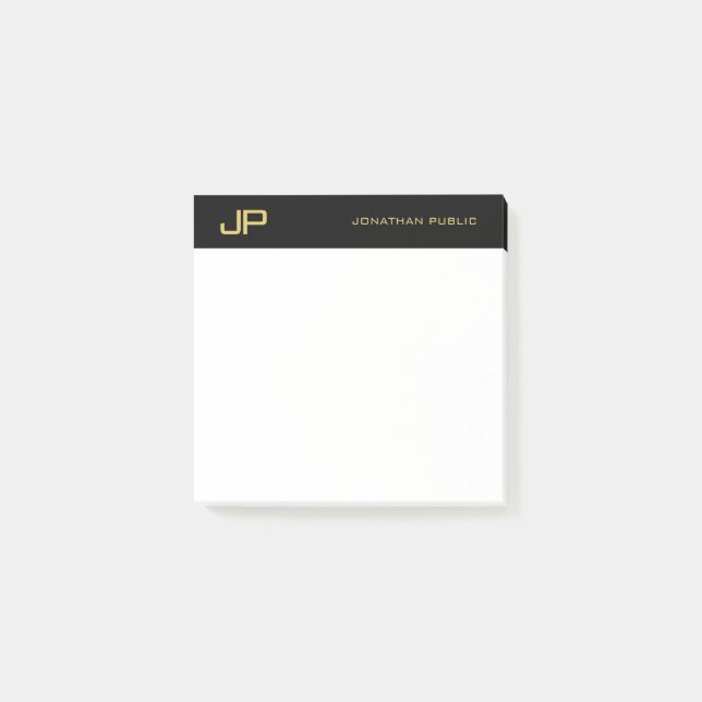 Bloco De Notas Black Gold White Elegant Simple Template Monogram (Frente)