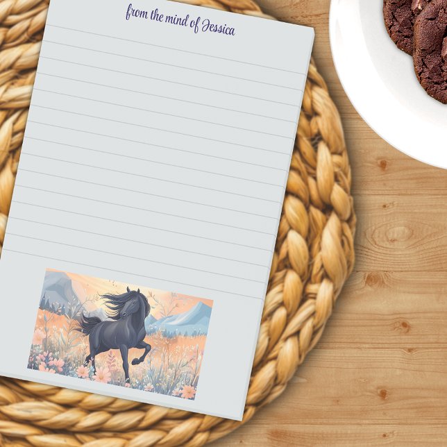 Bloco De Notas Black Horse Girl Wildflower Slogan Personalizado (Black Horse Girl Wildflower Personalized Slogan Post-it Notes)