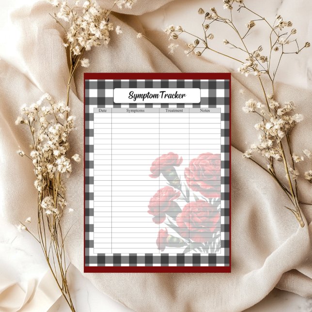 Bloco De Notas Black n Branco Xadrez Floral_ Rastreador de Sintom (Criador carregado)