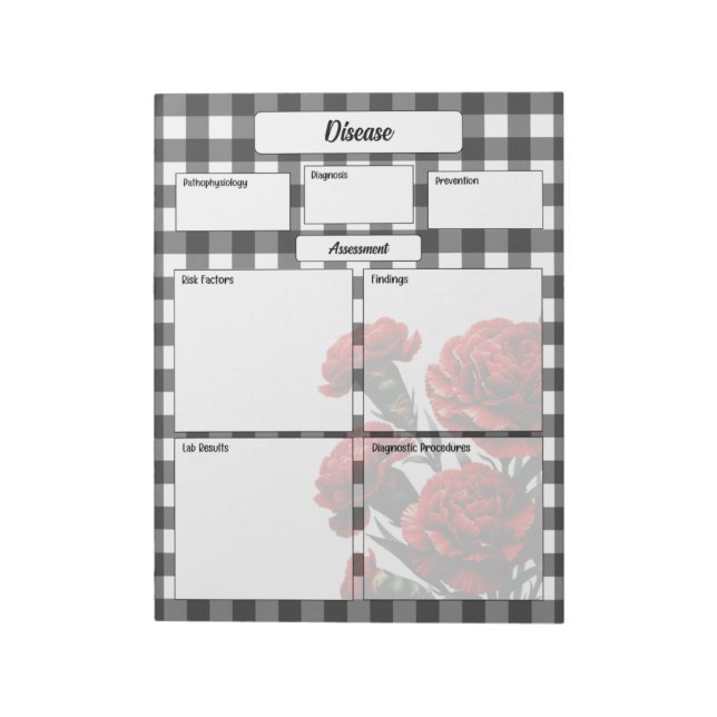 Bloco De Notas Black n White Floral Gingham_ Disease Temp 1 (Invertido)