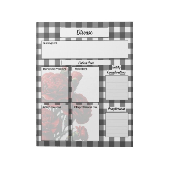 Bloco De Notas Black n White Floral Gingham_ Disease Temp 2 (Invertido)