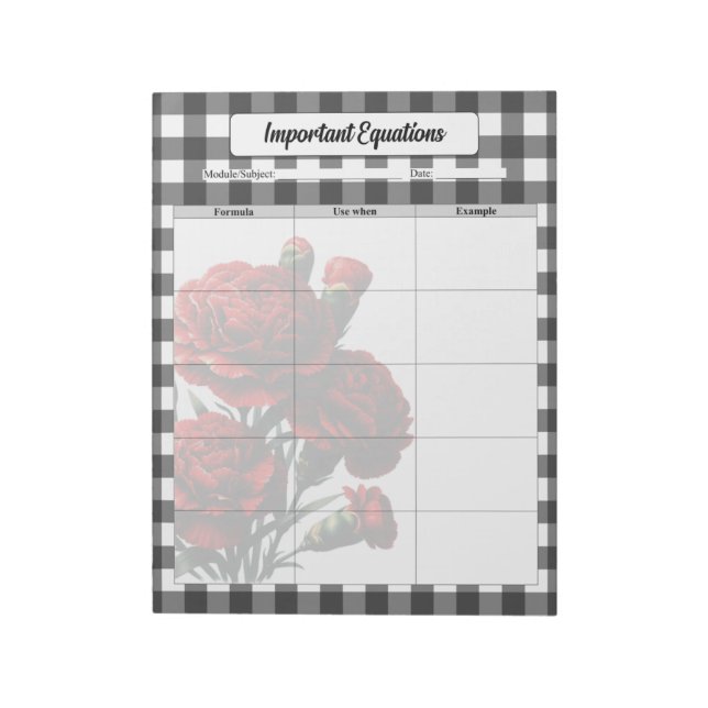 Bloco De Notas Black n White Floral Gingham _ Equações importante (Invertido)