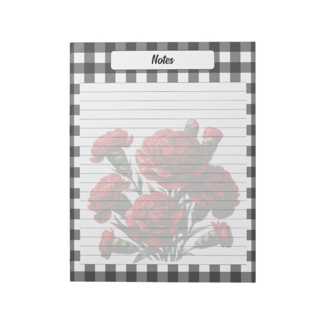 Bloco De Notas Black n White Floral Gingham _ Notas (Invertido)