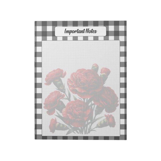 Bloco De Notas Black n White Floral Gingham_ Notas importantes (Invertido)
