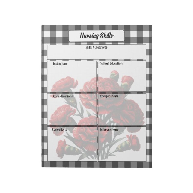 Bloco De Notas Black n White Floral Gingham_ Nursing Skilds (Invertido)