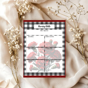 Bloco De Notas Black n White Floral Gingham_ Nursing Skilds
