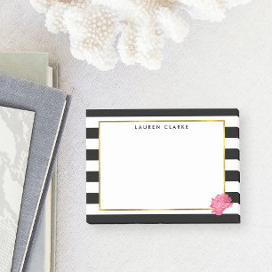 Bloco De Notas Black Stripe & Pink Peony