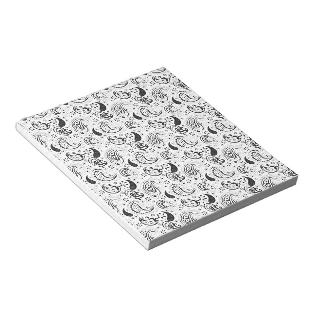 Bloco De Notas Black & White Paisley Pattern –Elegant Textile Art (Inclinado)