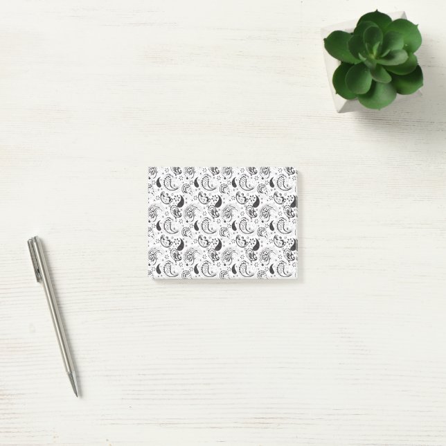 Bloco De Notas Black & White Paisley Pattern –Elegant Textile Art (Escritótio)