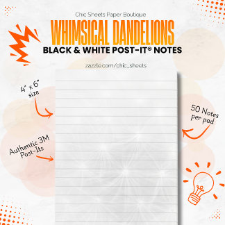 Bloco De Notas Black & White Whimsical Dandelions 3M