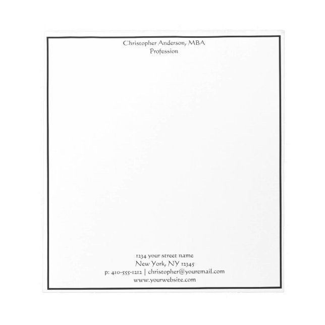 Bloco De Notas Blanco Preto Minimalista Empresarial Profissional  (Frente)