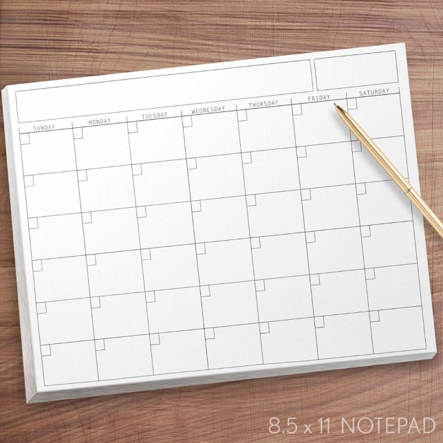 Bloco De Notas Blank Calendar Page - Sunday Start Landscape View (Blank Calendar Notepad)