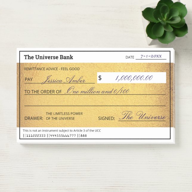 Bloco De Notas Blank Check Gold Law of Attraction Abundance (Escritótio)