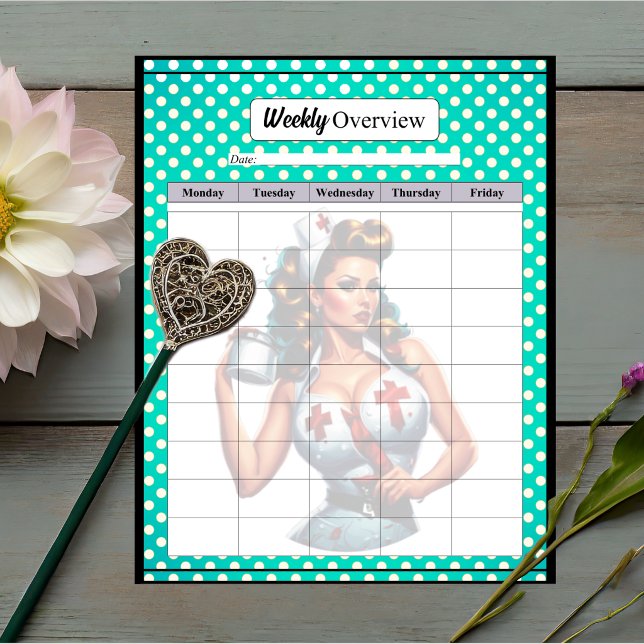 Bloco De Notas Blessed Nurse Pinup_ Visão Geral Semanal (Criador carregado)