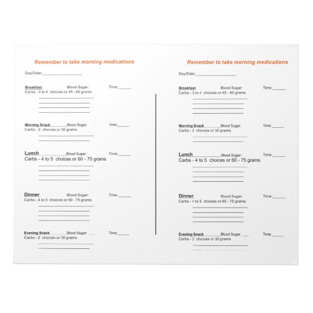 Bloco De Notas Bloco de registro diário diabético (Frente)